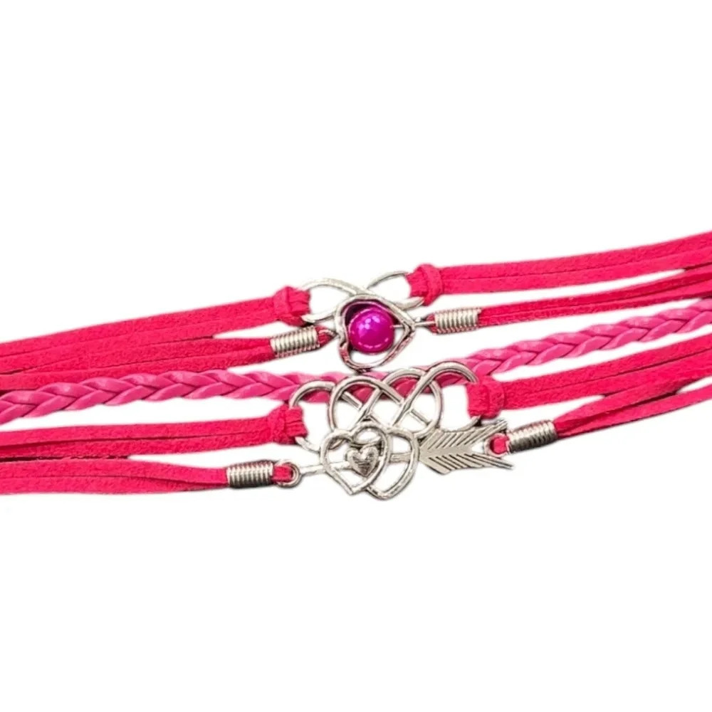 Infinity Heart Arrow Faux Leather Multi-layered Bracelet
